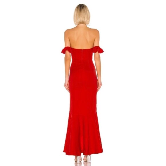 Lovers and Friends Lolita Ruffled Off Shoulder Gown Maxi Dress Fiery Red Small - Picture 2 of 13